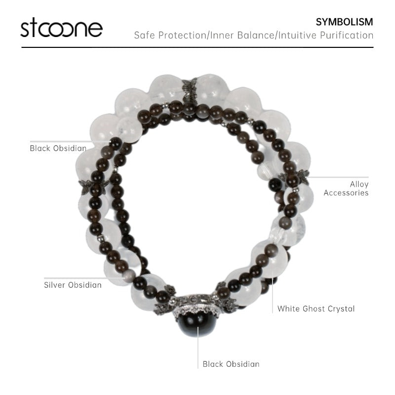 Black obsidian/crystal bead bracelet ORIGINAL DESIGN BRAND Natural/Unique/handmade Lucky Gift, Energy Balancing, Trendy Accessories