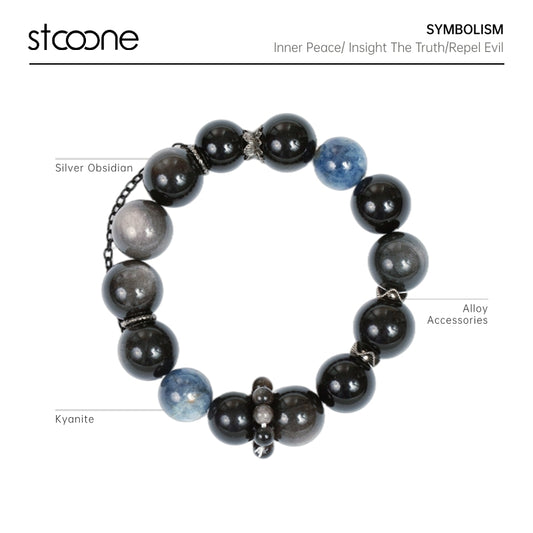 Kyanite/silver obsidian bracelet ORIGINAL DESIGN BRAND Natural/Unique/handmade Lucky Gift, Energy Balancing, Great, Trendy Accessories