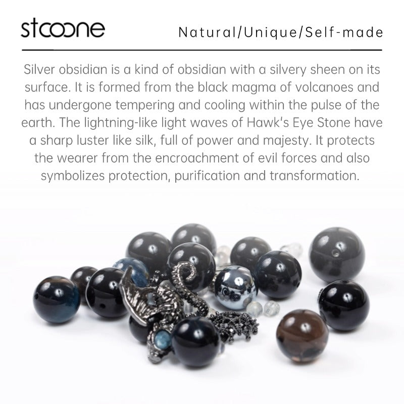Obsidian crystal bead bracelet ORIGINAL DESIGN BRAND Natural/Unique/handmade Lucky Charm, Energy Balancing, Great Gift, Trendy Accessories