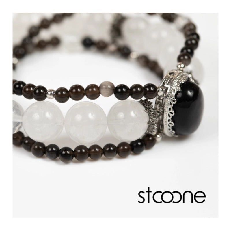 Black obsidian/crystal bead bracelet ORIGINAL DESIGN BRAND Natural/Unique/handmade Lucky Gift, Energy Balancing, Trendy Accessories