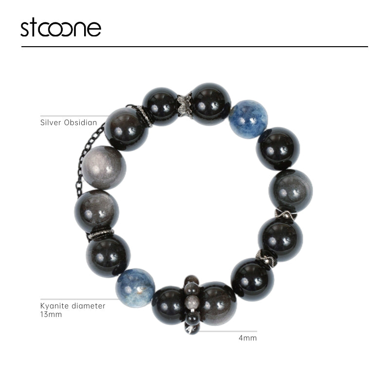 Kyanite/silver obsidian bracelet ORIGINAL DESIGN BRAND Natural/Unique/handmade Lucky Gift, Energy Balancing, Great, Trendy Accessories