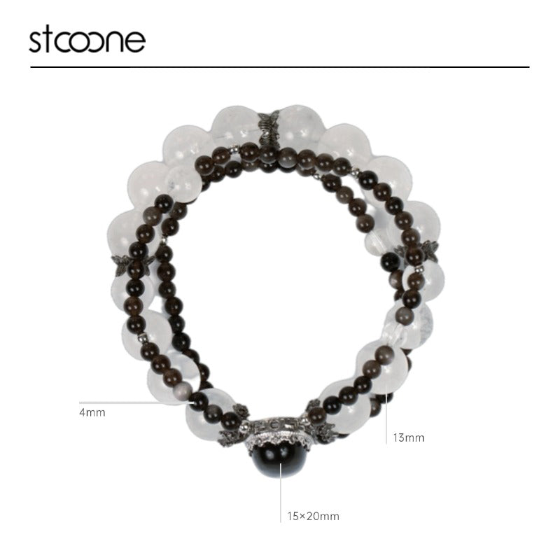 Black obsidian/crystal bead bracelet ORIGINAL DESIGN BRAND Natural/Unique/handmade Lucky Gift, Energy Balancing, Trendy Accessories