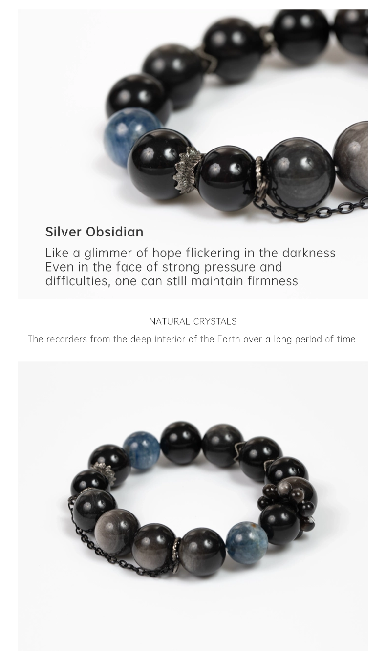 Kyanite/silver obsidian bracelet ORIGINAL DESIGN BRAND Natural/Unique/handmade Lucky Gift, Energy Balancing, Great, Trendy Accessories