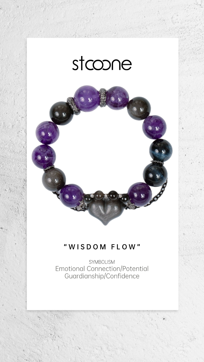 Uruguayan Amethyst/ obsidian crystal bracelet ORIGINAL DESIGN BRAND Natural/Unique/handmade Lucky Gift, Energy Balancing, Trendy Accessories