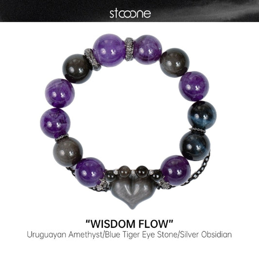 Uruguayan Amethyst/ obsidian crystal bracelet ORIGINAL DESIGN BRAND Natural/Unique/handmade Lucky Gift, Energy Balancing, Trendy Accessories