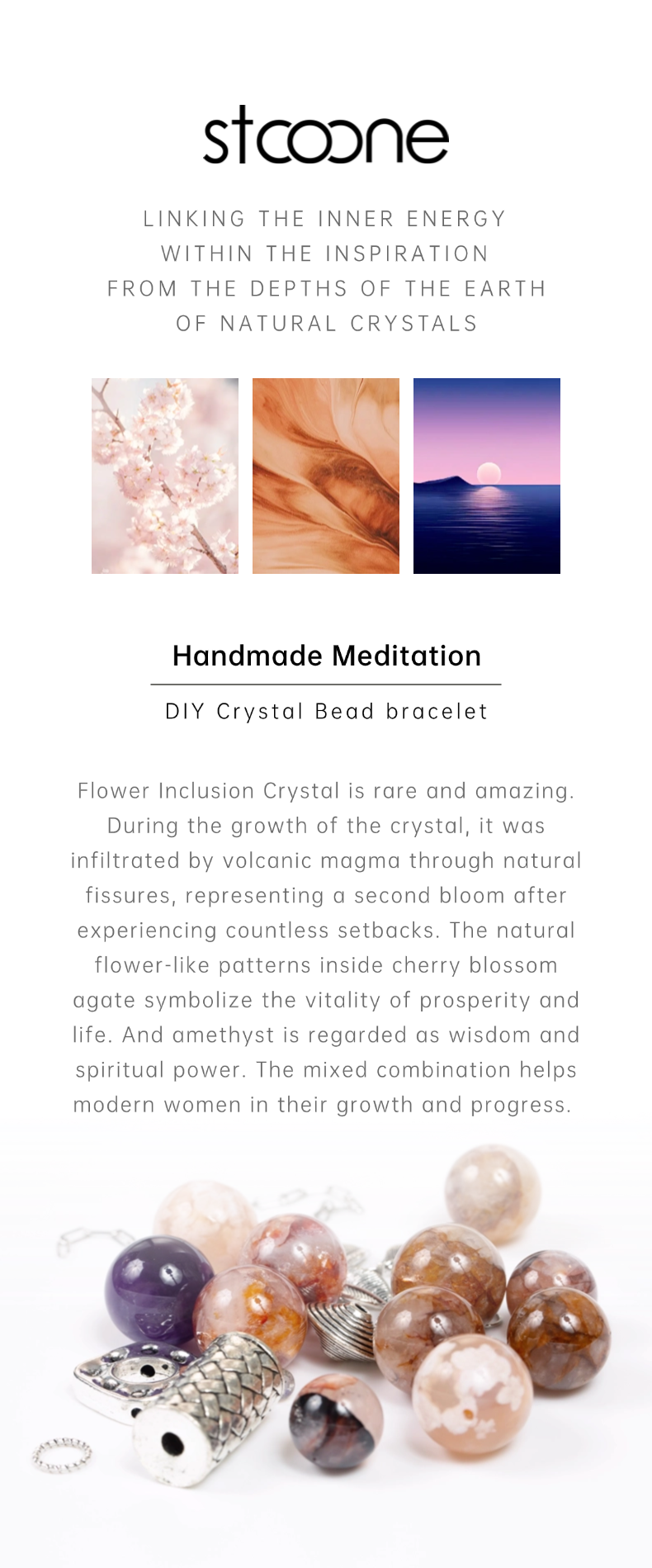 Flower Inclusion Crystal bracelet ORIGINAL DESIGN BRAND Natural/Unique/handmade Lucky Charm, Energy Balancing, Good Gift, Trendy Accessories