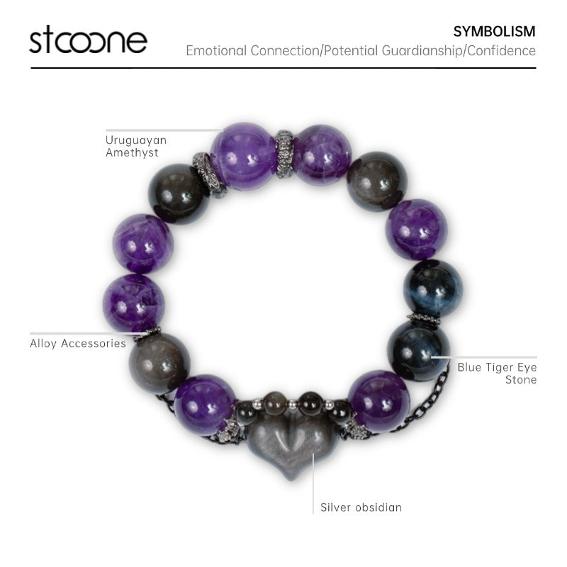 Uruguayan Amethyst/ obsidian crystal bracelet ORIGINAL DESIGN BRAND Natural/Unique/handmade Lucky Gift, Energy Balancing, Trendy Accessories