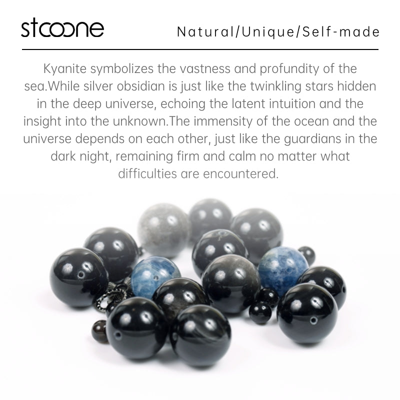 Kyanite/silver obsidian bracelet ORIGINAL DESIGN BRAND Natural/Unique/handmade Lucky Gift, Energy Balancing, Great, Trendy Accessories