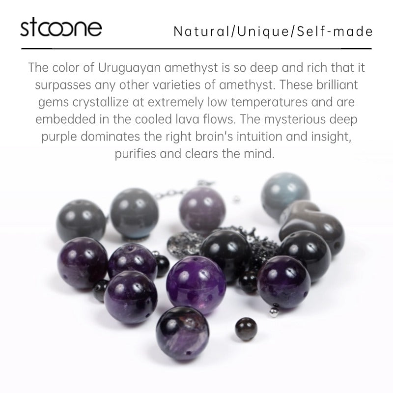 Uruguayan Amethyst/ obsidian crystal bracelet ORIGINAL DESIGN BRAND Natural/Unique/handmade Lucky Gift, Energy Balancing, Trendy Accessories