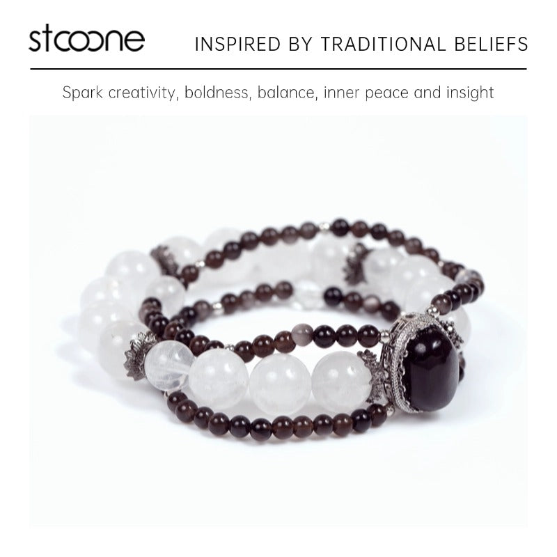Black obsidian/crystal bead bracelet ORIGINAL DESIGN BRAND Natural/Unique/handmade Lucky Gift, Energy Balancing, Trendy Accessories