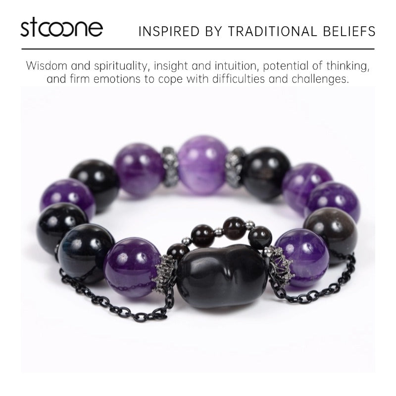 Uruguayan Amethyst/ obsidian crystal bracelet ORIGINAL DESIGN BRAND Natural/Unique/handmade Lucky Gift, Energy Balancing, Trendy Accessories