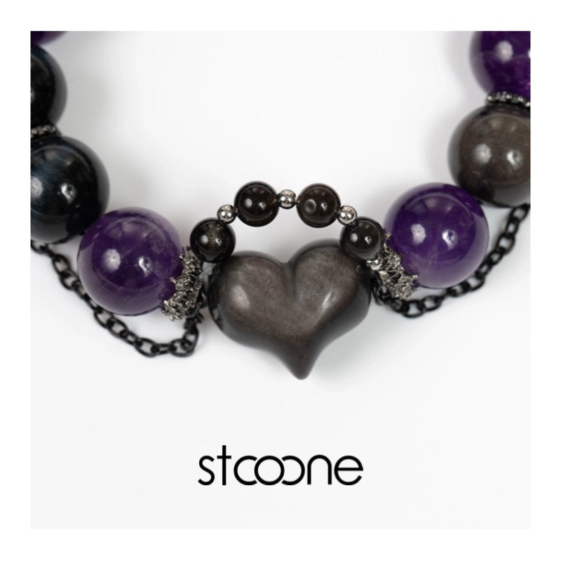 Uruguayan Amethyst/ obsidian crystal bracelet ORIGINAL DESIGN BRAND Natural/Unique/handmade Lucky Gift, Energy Balancing, Trendy Accessories