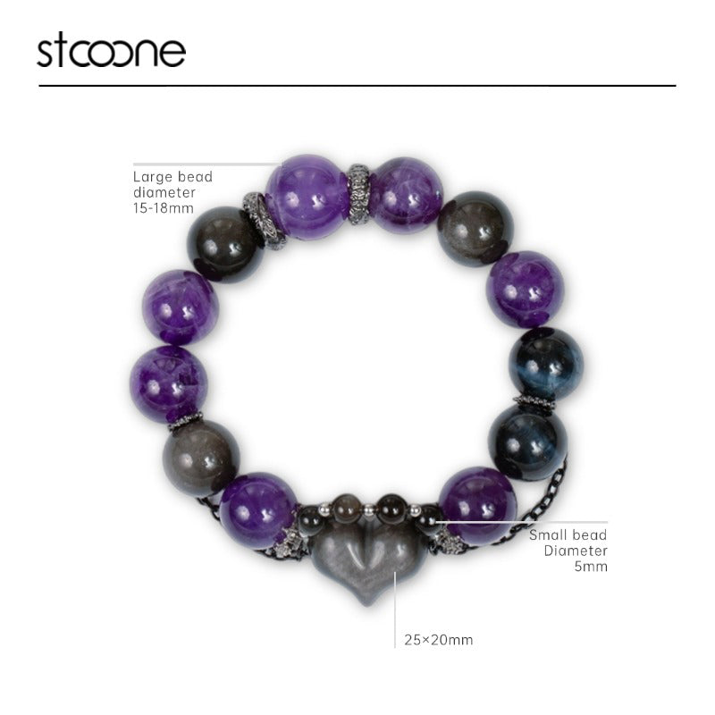Uruguayan Amethyst/ obsidian crystal bracelet ORIGINAL DESIGN BRAND Natural/Unique/handmade Lucky Gift, Energy Balancing, Trendy Accessories