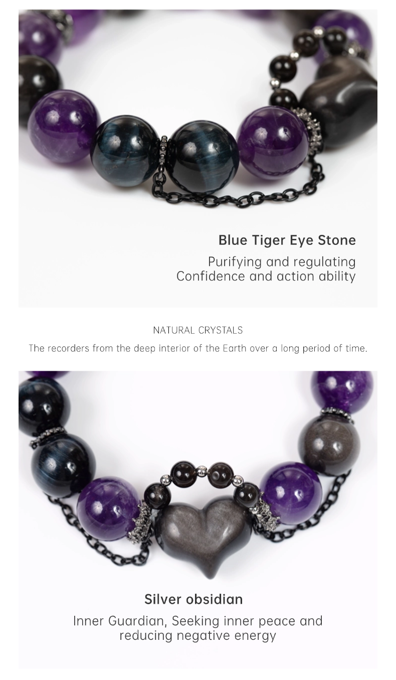 Uruguayan Amethyst/ obsidian crystal bracelet ORIGINAL DESIGN BRAND Natural/Unique/handmade Lucky Gift, Energy Balancing, Trendy Accessories