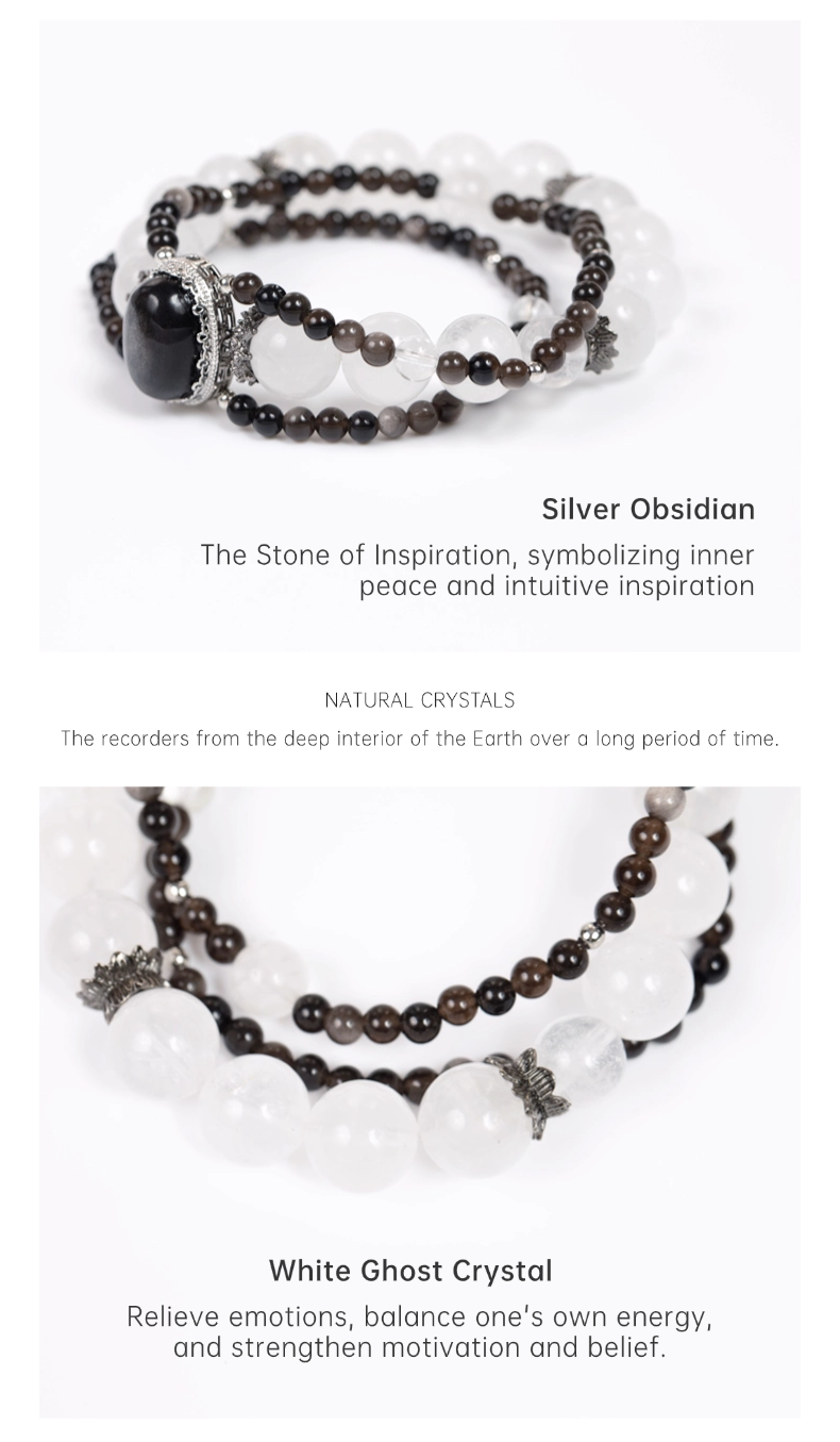 Black obsidian/crystal bead bracelet ORIGINAL DESIGN BRAND Natural/Unique/handmade Lucky Gift, Energy Balancing, Trendy Accessories