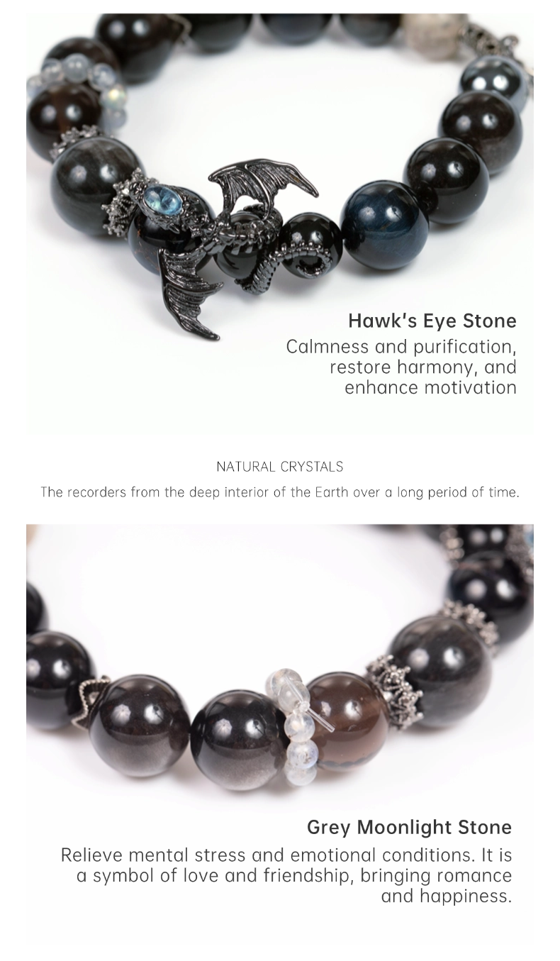 Obsidian crystal bead bracelet ORIGINAL DESIGN BRAND Natural/Unique/handmade Lucky Charm, Energy Balancing, Great Gift, Trendy Accessories